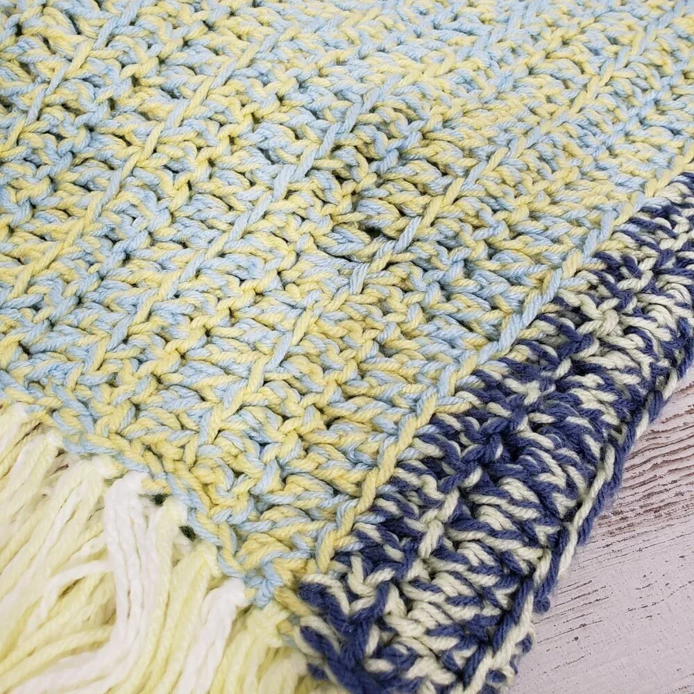 Handmade Multicolor Crocheted Blanket with Fringe  34